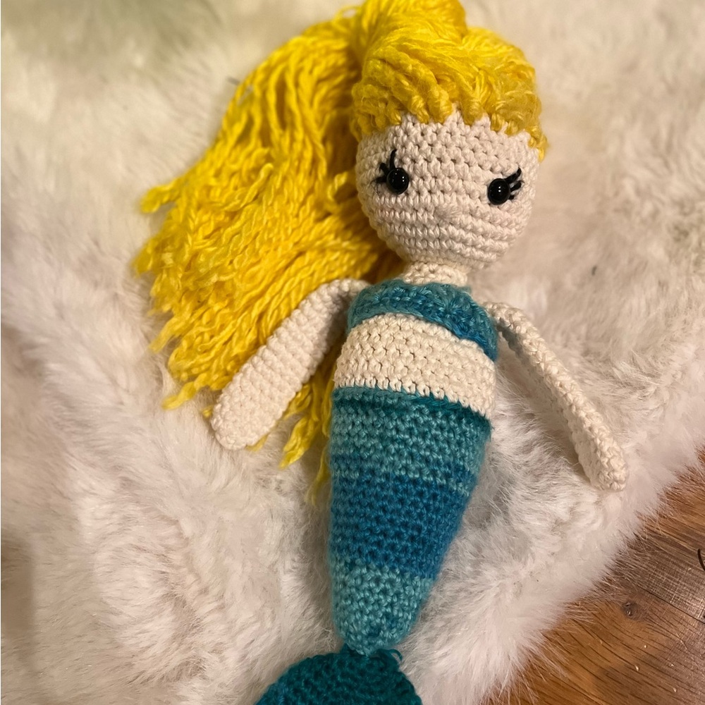 Handmade Crochet Mermaid Fish Toy - Yellow and Blue